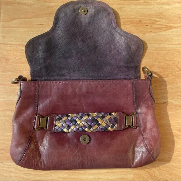 |Velez| Burgundy Leather Shoulder Bag Mermaid Color Braided Embellishment - Picture 4 of 15